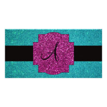 Scintillement de turquoise de monogramme photocarte