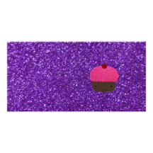 Scintillement pourpre de petit gâteau rose mignon  cartes avec photo