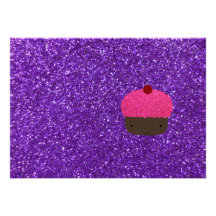 Scintillement pourpre de petit gâteau rose mignon  invitations personnalisées