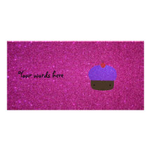 Scintillement pourpre mignon de rose de petit gâte cartes avec photo