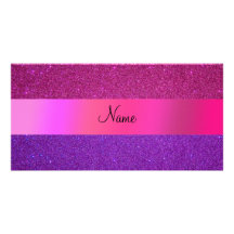 Scintillement pourpre rose nommé personnalisé cartes de vœux avec photo