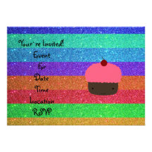 Scintillement rose d'arc-en-ciel de petit gâteau carton d'invitation