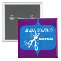 Scissors Swirls  Fashion Stylist Salons Name Tag Button