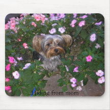 Scooby in flowerbed2, Hiding from mom Mousepads