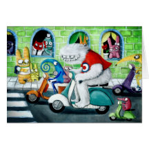 Scooter Rally - Yeti and Monsters Greeting Card