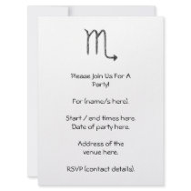 Scorpio. Zodiac Astrology Sign. Black. Personalized Invites
