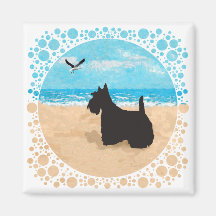 Scottie at the Beach with Seagull Refrigerator Magnets