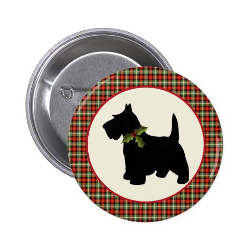 Scottie Dog Scotch Plaid Christmas Buttons