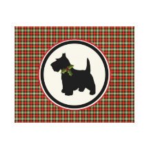 Scottie Dog Scotch Plaid Christmas Stretched Canvas Print