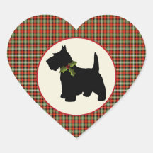 Scottie Dog Scotch Plaid Christmas Heart Stickers