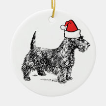Scottie Dog with Santa Hat Christmas Ornament