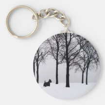 Scottie in Snowy Woods Keychains