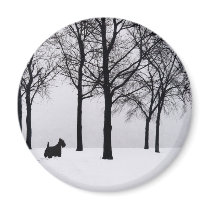 Scottie in Snowy Woods Fridge Magnets