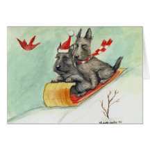 "Scottie Sleigh Ride" Dog Art Christmas Cards