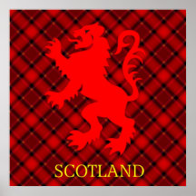 Scottish Red Lion Rampant on Tartan Print