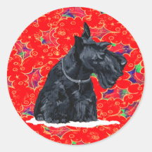 Scottish Terrier Christmas Round Stickers
