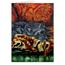 Scottish Terrier Trio on Sofa Greeting Cards