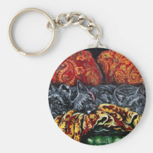 Scottish Terrier Trio on Sofa Key Chain