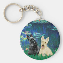 Scottish Terrier (two-BW) - Lilies 5 Keychain