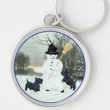 Scottish Terriers Build a Snowman Keychains
