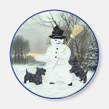 Scottish Terriers Build a Snowman Magnets