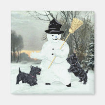 Scottish Terriers Build a Snowman Magnets