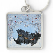 Scottish Terriers in the snow! Keychain