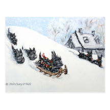 Scottish Terriers Sledding Post Card