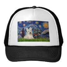 Scottish Terriers (two-BW) - Starry Night Mesh Hat