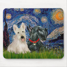 Scottish Terriers (two-BW) - Starry Night Mouse Pads