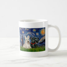 Scottish Terriers (two-BW) - Starry Night Mug