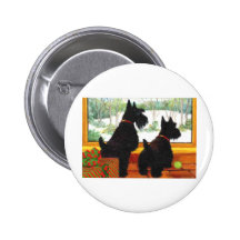 Scotty Dogs At Christmas - Waiting For Santa Pinback Buttons