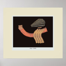 Scrap metal horn head figure seated on pipe print