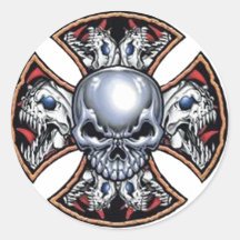 Screaming Iron Skull Round Sticker