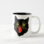 Screaming mad furious black cat drawing mugs