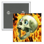 Screaming Skull & Flames Halloween Button