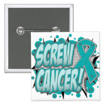 Screw Ovarian Cancer Comic Style Pin