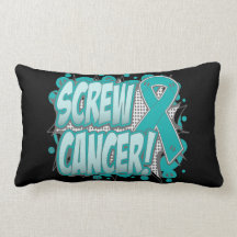Screw Ovarian Cancer Comic Style Throw Pillow