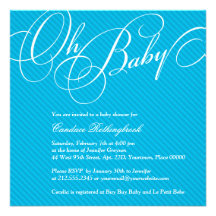 Script Diagonals in Cyan Baby Shower Invitation