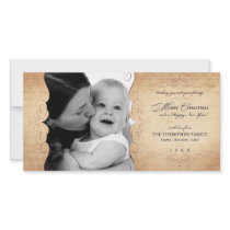 Script Swirls Vintage Sepia Christmas photo card