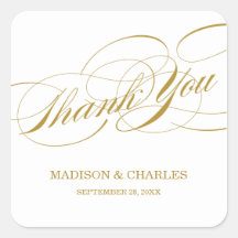 SCRIPT THANKS | WEDDING FAVOR LABELS SQUARE STICKER