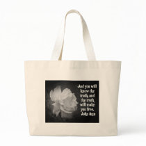 SCRIPTURE John 8:32  Black / White Flowers Canvas Bags