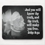 SCRIPTURE John 8:32  Black / White Flowers Mouse Mat