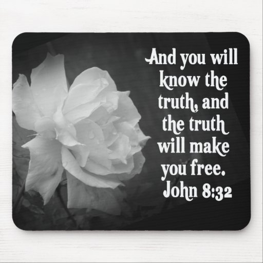 SCRIPTURE John 8:32  Black / White Flowers Mouse Mat