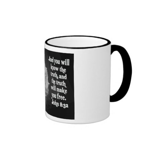 SCRIPTURE John 8:32  Black / White Flowers Mug