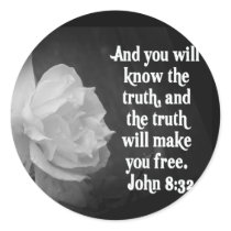 SCRIPTURE John 8:32  Black / White Flowers Sticker