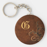 Scroll Leaf Vintage Monogram Keychain
