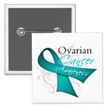 Scroll Ribbon Ovarian Cancer Awareness Pinback Button