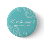 Scroll teal blue wedding name tag badge pin button