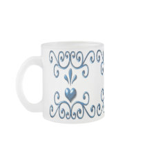 Scrolled Hearts frosted glass mug rich blue mugs